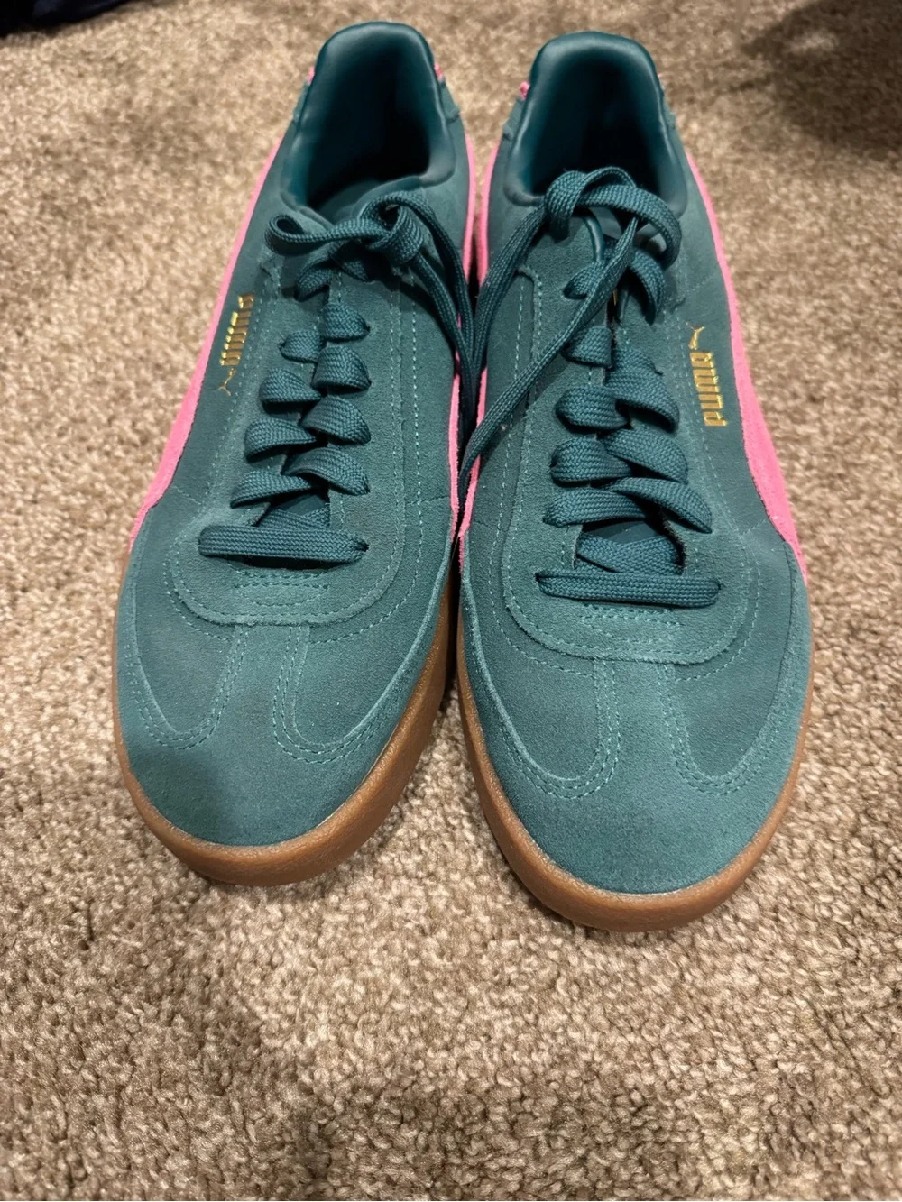 Puma Teal and Pink Suede Sneakers